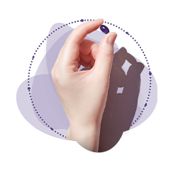 Ranka laiko violetinę tabletę
